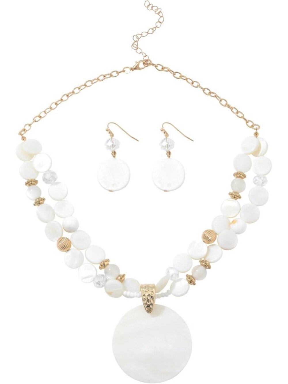 Women's White Layered Beads Statement Chunky Jewelry Necklace And Earring